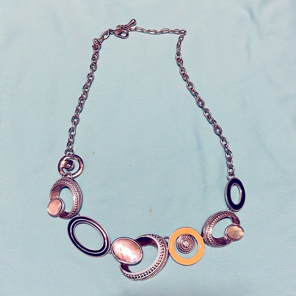 Fun quirky necklace. Silver with yellow and black rings. - Picture 1 of 3
